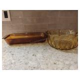 Anchor Hocking Amber Glass Baker and Amber