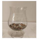Large Glass w/Coins-Quarters, Dimes, Nickels, &