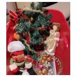 Tote of Assorted Christmas Decor w/24" Artificial