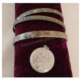3 Vintage Sterling Bracelets and Sterling 25th