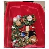 Red Tote of Assorted Christmas Ornaments