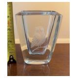 Etched Owl Strombergshyttan Sweden Crystal Vase