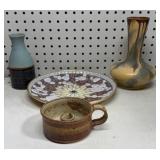 Group of Pottery & Enameled Plate