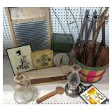 Wash Board, oil Lamps, Kitchen Scale & More