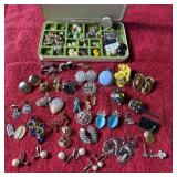 Assorted clip on earrings, pins & more