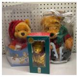 Christmas  Pooh Bears & Glass Ornament