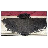 Antique Fringed Beaded Overlay & hat