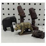 Brass Bear & Small Wood Carvings
