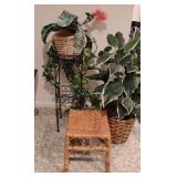 Plant Stand, Artificial Plant and Wicker Stool