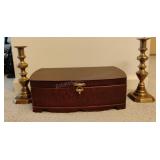 Jewelry Box and Brass Tone Candlestick Holders