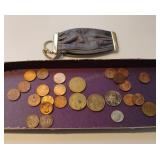 2 US $1 Coins, 1959 Quarter &  Assorted Pennies