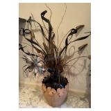 15 inch Italian Pottery Vase W/ Faux Arrangement