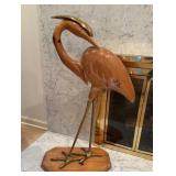 Italian MCM Bird Sculpture Brass & Wood 37 inches