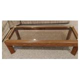 Wooden Coffee Table w/Brass Tone Accents