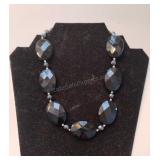 Sterling 925 &  Black Faceted Crystal Necklace 18"