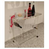 Rolling Lucite and Mirror Topped Bar Cart