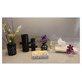 Black Ceramic Vase & Assorted Decor