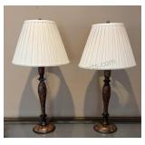 Matching wood Painted Candle stick Table Lamps