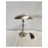 Chrome table top lamp with plug in on base