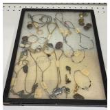 Display Case W/ Necklaces, Buttons & More