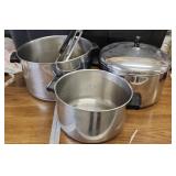 Set of 3 stainless steel pots and Utensils Nice