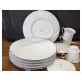 6 white China plates, set of 3 tea cups and