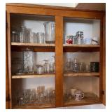 Cabinet of Glasses, Canning Jars, Pitchers & Mugs