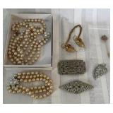 Brooches, Sweater Clips & Faux Pearls