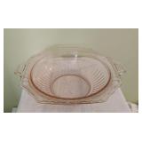 Pink Depression Glass Handled Bowl