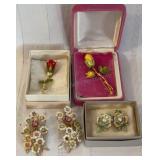 Flower Brooches & Clip on Earrings