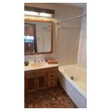 Tub, sink Vanity, Mirror & Light Fixture