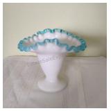 Vintage Fenton Aqua Crest Ruffled Vase