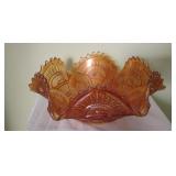 Imperial Twins Marigold Carnival Glass Fruit Bowl
