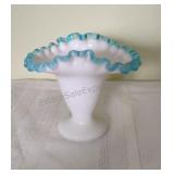 Vintage Fenton Aqua Crest Ruffled Vase