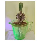 Vintage Uranium Glass Measuring Cup w/Hand Mixer