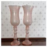 Pink depression glass candle holders (1 damaged)