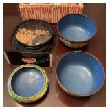 Enameled Bowls & carved Cork Diorama