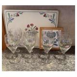 Set of 8 Wine Glasses, Trivet & Mats