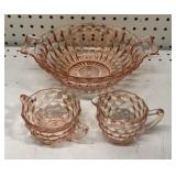 Pink Depression Glass Bowl, Sugar & Creamer