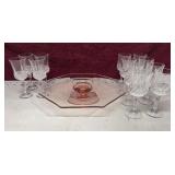 Cordial Glasses & Depression Glass Cake Plate