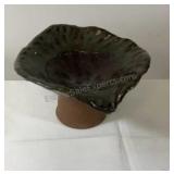 Signed Pottery Dish on Pedestal. 6 inches tall