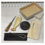 Antique Compact, Shoe Horn & Button Pulls