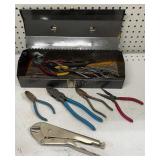 Toolbox W/ Various Pliers, Side Cutters &
