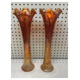 Pair of Swung Carnival Glass Vases 14.75 inches