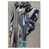 Golf Clubs, Umbrella Tennis Racket & More
