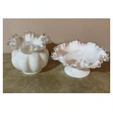 Clear/milkglass Ruffled Candy Dish & Vase