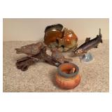 Group of Figurines Birds, Fish & Pottery
