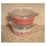 Pyrex Covered Casseroles Pink Gooseberry Pattern