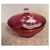 Hand Painted Cranberry Covered Candy Dish