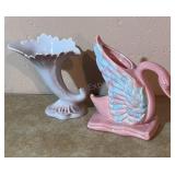 Royal Haeger Swan & Unmarked Cornucopia Vases